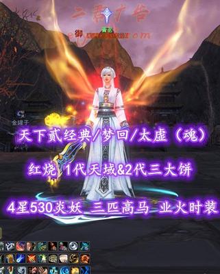 【天下贰经典/梦回/太虚（魂）】红烧！72级！1代天域&2代三大饼！4星530炎妖！三匹高级马！业火时装+火麒麟坐骑——菁茗