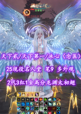 【天下贰/天下第一/冰心（念医）】25现役名人堂！笔9！满疾语双速高四围！2代3红1金高分龙渊太初翅+双人黑白翅+全神临时装外观——白骨哀丶