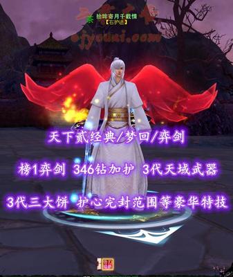 【天下贰经典/梦回/弈剑（魂）】榜1弈剑！346钻加护（差1钻全满钻）！3代天域武器&3代三大饼！护心+完封+范围等豪华特技！三大极品合体珠！商城全付费外观——抬眸寄月千载情