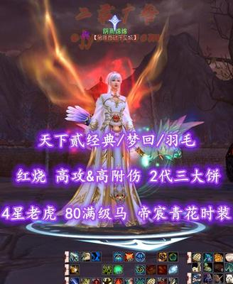 【天下贰经典/梦回/羽毛（会心）】74级！红烧！高攻&高附伤！2代三大饼！4星老虎！80满级马！“帝宸+青花”时装——阴雨绵绵