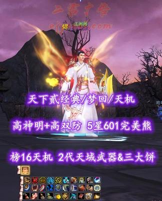 【天下贰经典/梦回/天机（念）】73级！榜16天机！2代天域武器&三大饼！高神明+高双防！5星601完美熊！3系高级马！业火+开阳全外观——王闹闹