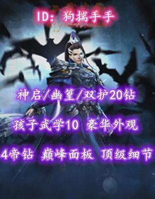 【神启/幽篁（会心/大法）】双护20钻+4帝钻！巅峰面板+顶级细节！孩子武学10！豪华外观——狗揣手手
