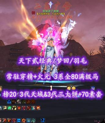 【天下贰经典/梦回/羽毛（会心）】榜20！74级！3代天域&3代三大饼+70素套！常驻穿精+火元！3系全80满级马！4星564老虎！“帝宸+开阳+业火”3套全外观——你别说了我烦