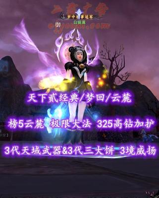 【天下贰经典/梦回/云麓（会心）】榜5云麓！极限大法！325高钻加护！3代天域武器&3代三大饼！3境界威扬+狂法特技！3系80满级马！超多商城豪华付费外观——白镜璃