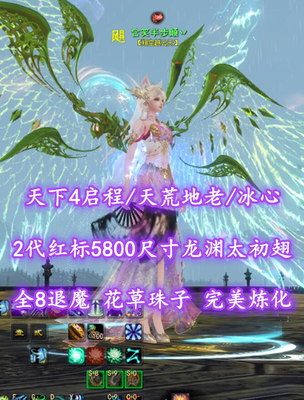 【天下4启程/天荒地老/冰心（念医）】2代红标5800尺寸龙渊太初翅！全8退魔！花草珠子——含笑半步颠丷