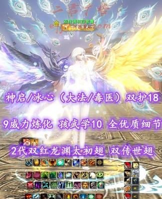 【神启/冰心（大法/毒医）】双护18！9威力炼化！孩武学10！全优质细节！2代高分双红龙渊太初翅+双传世翅+绝版十里红妆等外观！——双传满初四套毒
