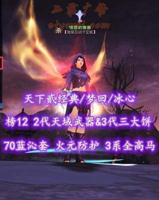 【天下贰经典/梦回/冰心】榜12冰心！74级！2代天域武器&3代三大饼+全70蓝沁套！火元防护！3系全高级马！“开阳+青花”时装——愤怒的微微