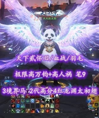 【天下贰怀旧/血战/羽毛（大攻重）】极限高万钧+高人祸！笔9！3境界马特技！3境江湖！2代高分4红“龙渊”太初翅+灵尊神龙+多套神临时装外观——大大的太阳