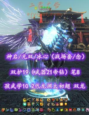 【神启/无双/冰心（战场套/念）】双护19（武器21帝钻）！笔8！孩武学10！2代高分龙渊太初翅+灵尊双龙+土豪马+等豪华外观——阿眠咻坡