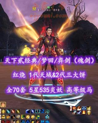 【天下贰经典/梦回/弈剑（魂剑）】红烧！1代天域&2代三大饼+全70套！5星535炎妖！高等级马！丰富外观——上瘾丶
