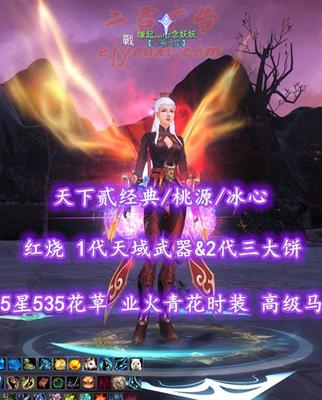 【天下贰经典/桃源/冰心（念医）】72级！红烧！1代天域武器&2代三大饼！5星535花草！业火+青花时装！高等级马——缘起灬心念妖妖