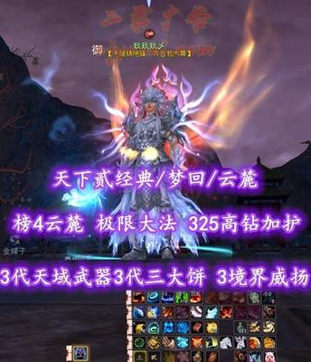 【天下贰经典/梦回/云麓（重击）】榜4云麓！极限大法！325高钻加护！3代天域武器&3代三大饼！3境界威扬+狂法特技！3系高级马！超多商城豪华付费外观——玖玖玖乄