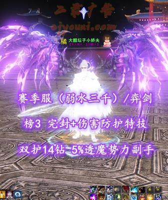 【赛季服（弱水三千）/弈剑（会心魂）】榜3弈剑！双护14钻！完封+伤害防护特技！5%透魔势力副手！双至臻翅+仙兵“三清剑”！2代龙渊太初翅——大醋坛子小娇夫