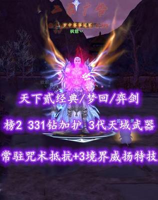 【天下贰经典/梦回/弈剑（魂）】榜2弈剑！331钻加护！3代天域武器&3代三大饼！常驻“咒术抵抗+3境界威扬”等特技！5星722鱼！商城全付费外观——枫爺丷