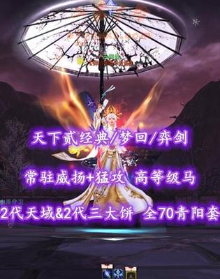 【天下贰经典/梦回/弈剑（力敏）】74级！2代天域&2代三大饼+全70青阳套！常驻威扬+猛攻！高等级马！帝宸+开阳+青花时装、伞坐骑——云间姝
