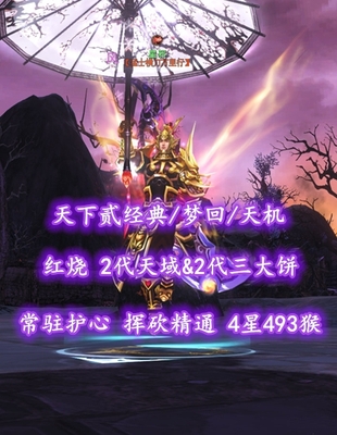 【天下贰经典/梦回/天机（会心）】73级！红烧！2代天域&2代三大饼！常驻护心+挥砍精通！4星493猴！开阳时装+伞坐骑——星邪