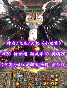 【神启/飞龙/天机（小攻重）】双20！传世翅+孩武学10+英魂20！2代高分4红龙渊太初翅+双土豪马+月下时装——丷佐佐灬
