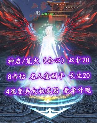 【神启/荒火（会心）】双护20！8帝钻！名人堂副手！4星变异太初武器！笔7！长生20！豪华外观——乄清彡和丶