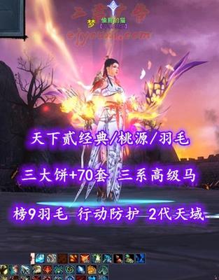 【天下贰经典/桃源/羽毛（重击）】榜9羽毛！行动防护！2代天域&三大饼+70套！三系高级马！开阳+业火外观！——偷腥的猫