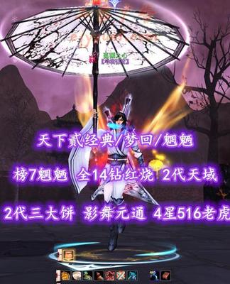 【天下贰经典/梦回/魍魉】榜7魍魉！73级！全14钻红烧！2代天域&2代三大饼！影舞+元精通！4星516老虎！高等级马！业火+伞坐骑——孤獨之心