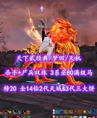 【天下贰经典/梦回/天机（会心）】榜20天机！74级！全14钻2代天域&3代三大饼！杀手+尸兵双珠！3系全80满级马！“业火+开阳”外观——黯染丶