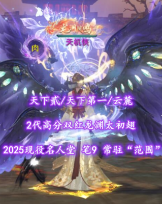 【天下贰/天下第一/云麓（大法重）】2025现役名人堂！笔9！常驻“范围”！狐鱼双合体！2代高分双红龙渊太初翅+灵尊蓝龙+双神临时装——天机侠