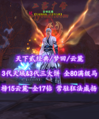 【天下贰经典/梦回/云麓（会心）】榜17云麓！74级！全17钻！常驻狂法+威扬！2代天域&3代三大饼！全80满级马！“开阳+业火”全外观——習惯孤獨